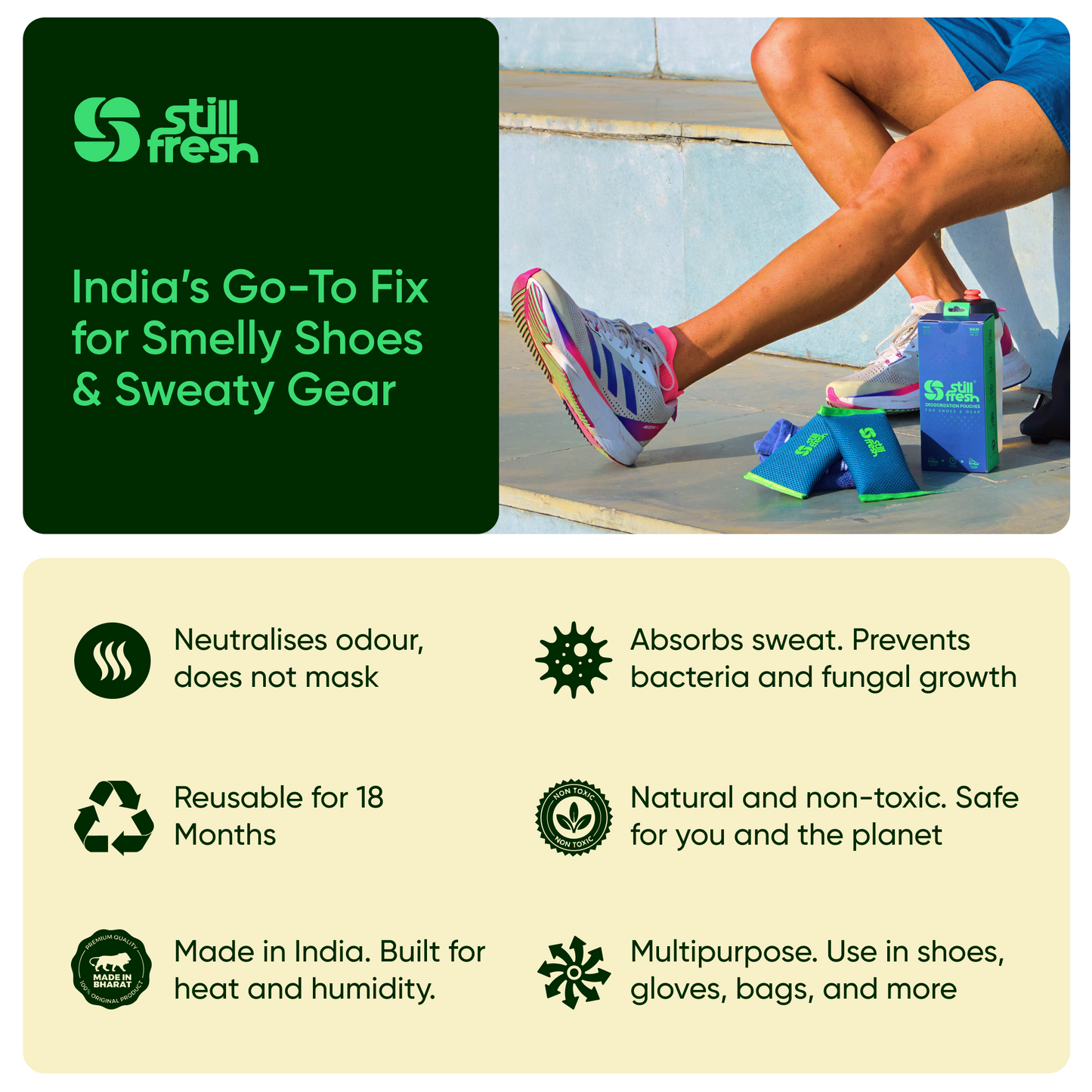 Natural Shoe Deodorizer- Size MAXI (Pack of Two)– Reusable Odor Eliminator for Shoes & Gear